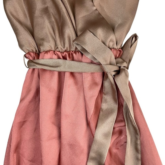 Vici Ansley Satin Colorblock High Low Tyche Maxi Dress Nude Peach - Picture 7 of 13